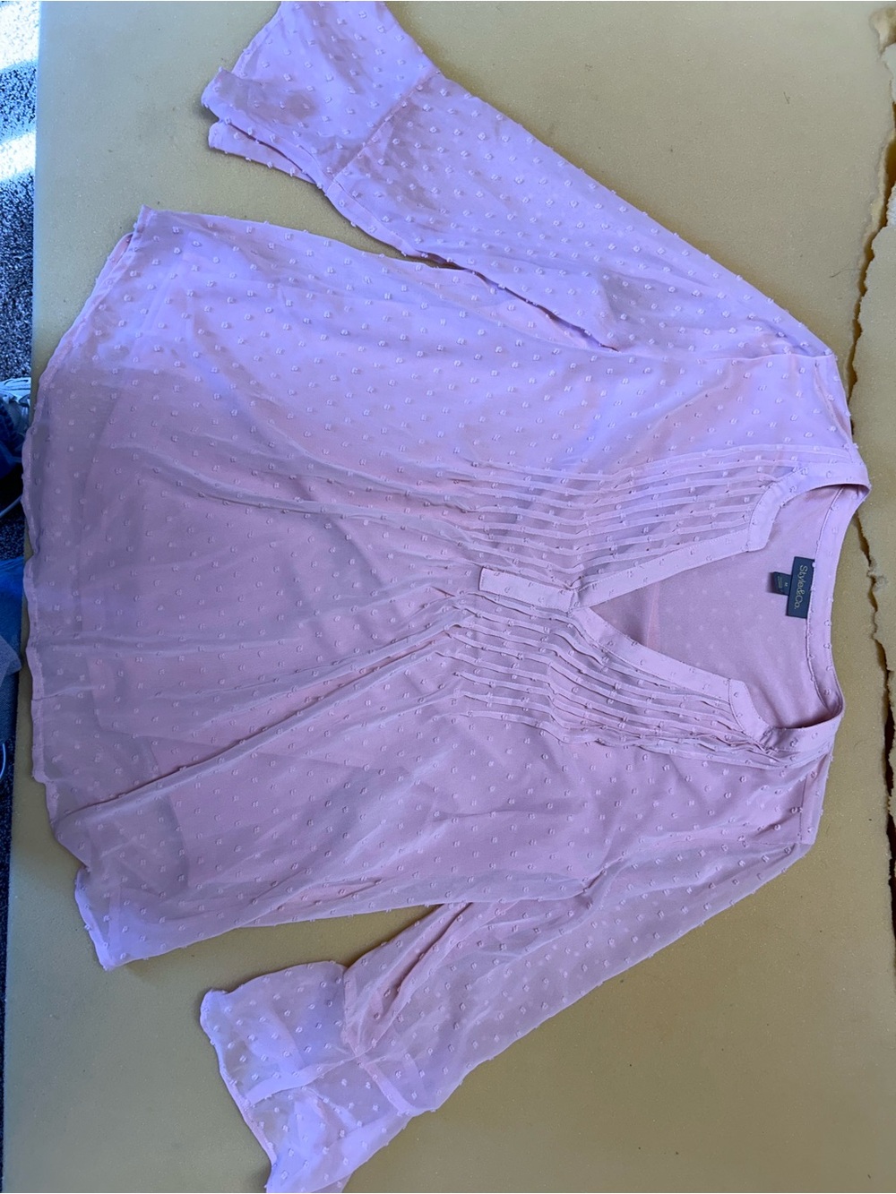 Style & Co. Light Pink Swiss Dot Pleated Blouse